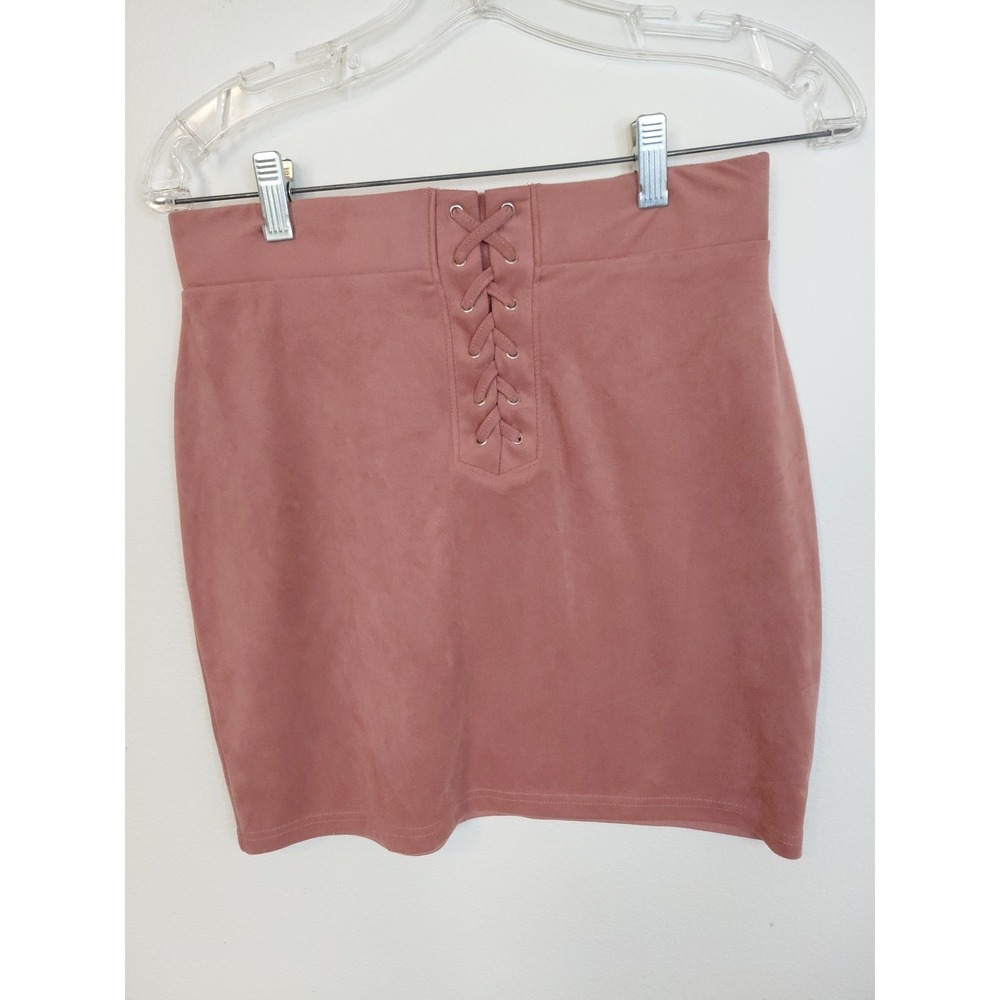 Forever 21 Pink Lace Up Front Pull On Mini Skirt Size L Y2k Festival Boho